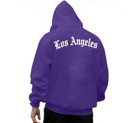 KOG Los Angeles Hoodie Herren Backprint Hooded Sweatshirt Mode Motiv Kapuzenpullover Fashion Oberteile Basic Kapuzenjacke Warme Männer Freizeit Regular Hoodies Baumwolle Pullover Lila M