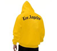 KOG Los Angeles Hoodie Herren Backprint Hooded Sweatshirt Mode Motiv Kapuzenpullover Freizeit Kapuzenjacke Warm Oberteile Winter Männer Warmes Regular Bekleidung Baumwolle Hoodies Gelb L