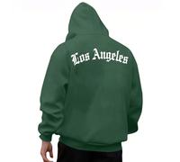 KOG Los Angeles Hoodie Herren Backprint Kapuzenpullover Mode Motiv Hoodies Basic Kapuzenjacke Teenager Hooded Sweatshirt Warmes Warm Warme Lose Oberteil Baumwolle Bekleidung Armeegrün 3XL