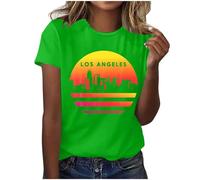 KOG Los Angeles Tshirt Damen T Shirts Kurzarm Tee Tie-Dye Muster Oberteile Sommer Baumwolle Freizeitshirt Frauen Bekleidung Lässig Arbeitsshirt Teenager Mädchen Elegant Oberteil Grün XL