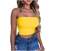 KOG Outlet Amazon Bandeau Top Damen Crop Tops Sexy Tube Top Frauen Sommer Y2k Aesthetic Clothes Off Shoulder Bauchfreies Trägerloses Top ärmellos Korsett Prime Amazon Warehouse Deal Gelb L