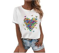 KOG Outlet Amazon Damen Shirt Sommer Mode Motiv Tshirt Retro Kurzarm T-Shirts Frauen Longbluse Elegant Grafik Bekleidung Teenager Baumwolle Basic Tops Damen Tshirt Sale Weiß L