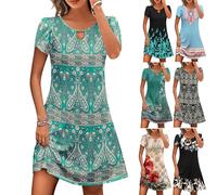 KOG Outlet Amazon Sommerkleid Damen Sommerkleider Elegante Blusenkleid Mode Motiv Tunika Kleidung Tshirt Kleid Basic Frauen Freizeitkleider Baumwolle Brautmutterkleider Sale Damen Blau XL