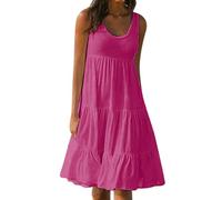 KOG Outlet Angebote Sommerkleider Damen Sommerkleid Basic Einfarbig Frau Elegant Blusen Sommerkleider Tunika Frau Hemdkleid Hemdblusenkleid Baumwolle Kleid Hochzeitsgast Prime Heißes Rosa 4XL