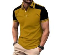 KOG Poloshirt Herren Golf Polo Shirt Kurzarm Oberteile Einfarbige Tshirt Lässig Baumwolle Freizeitshirt Männer Tops Casual Wandershirt Business Arbeitsshirt Hawaii Hemd Businesshemd Gelb XXL