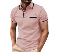 KOG Poloshirts für Herren Golf Polo Shirt Kurzarm Kleidung Einfarbige Streetwear Leicht Baumwolle Tshirt Männer Laufshirt Sommer Tshirts Jungen Casual Tee Rosa L