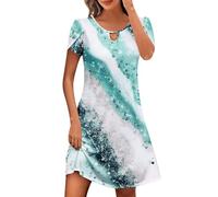 KOG Prime Damen Sommerkleider Sommerkleid Basic Hawaii Kleid Tie-Dye Muster Teenager Casual Bekleidung Kleider Lange Boho Kleidung Kleid Baumwolle Abendkleid Hochzeit Gutscheine Blau L