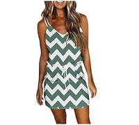 KOG Prime Sommerkleid Sommerkleider Damen 2025 Kleid Tie-Dye Muster Frauen Sommer Bekleidung Blusenkleid Weiße Tunika Kleid T-Shirt Kleid Baumwolle Kleider Hochzeitsgast Grün L