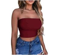 KOG Sale Angebote Bandeau Top Damen Crop Tops Sexy Tube Top Frauen Sommer Y2k Aesthetic Clothes Off Shoulder Bauchfreie Trägerloser Slim Fit Oberteile Gutscheine Amazon Warehouse Deal Wein S