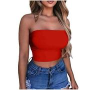 KOG Sale Angebote Bandeau Top Damen Crop Tops Sexy Tube Top Frauen Sommer Y2k Aesthetic Clothes Push up Bustier Bauchfreie Trägerloser ärmellos Korsett Gutscheine Amazon Warehouse Deal Rot S