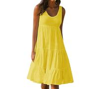 KOG Sale Angebote Damen Sommerkleider Sommerkleid Elegant Boho-Kleid Einfarbige Frauen Leicht Freizeitkleid Kurz Boho Kleidung Festkleider Baumwolle Kleider Hochzeitsgast Prime Gelb 5XL