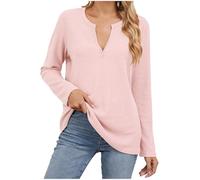 KOG Sale Damen Langarmshirt Damen Langarm Oberteile Einfarbige Tunika Freizeit Langärmlige Blusen Longshirt Mode Teenager Mädchen Warmes Tops Angebote des Tages Heute Blitzangebote Rosa XL