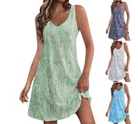 KOG Sale Damen Sommerkleid Sommerkleider Damen Elegante Boho Kleidung Mode Motiv Frau Leichte Oberteile Sommerkleider Langes Kleid T-Shirt Kleid Baumwolle Kleider Hochzeitsgast Prime Grün XXL