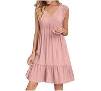 KOG Sommerkleid Damen Sommerkleider 2026 Tunika Kleid Einfarbige Teenager Sommer Oberteile Tshirt Kleid Swing Blusen Kleider Strandkleid Baumwolle Brautjungfernkleider Rosa L