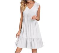 KOG Sommerkleid für Damen Sommerkleider 2026 Sommerkleidung Einfarbig Frauen Mode Kleidung Hawaii Kleid Swing Frauen Blumenkleid Baumwolle Kleid Hochzeitsgast Weiß M