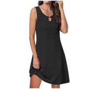 KOG Sommerkleid Sommerkleider für Damen Sommer Kleid Einfarbige Basic Oberteil Hawaii Kleid Lange Blusenkleid Festkleider Baumwolle Abendkleid Hochzeit Schwarz XL