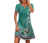 KOG Sommerkleider Damen Sommerkleid Sommer Kleider Tie-Dye Muster Casual Oberteil Tshirt Kleid Mode Frauen Hemdkleid Strandkleider Baumwolle Abendkleid Hochzeit Angebote Grün XXL