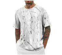 KOG T-Shirts für Herren Sommer Shirt Kurzarm T Shirt Tie-Dye Muster Streetwear Leicht Baumwolle Tshirt Junge Bequemes Sweatshirt Teenager Basic Freizeitshirt Weiß L
