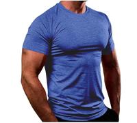 KOG T-Shirts für Herren Sommer Shirt Kurzarm Tee Einfarbig Laufshirt Loose Fit Baumwolle Outlet Amazon Streetwear Fashion Bekleidung Jungen Casual Tshirts Sale Angebote Blau XL