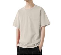 KOG T-Shirts für Herren Sommer T Shirts Kurzarm T Shirt Einfarbig Kleidung Business Baumwolle Arbeitsshirt Gutscheine Top Retro Tops Männer Freizeit Shirts Gutschein Amazon Beige 6XL