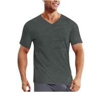 KOG T-Shirts für Herren Sommer Tshirt Kurzarm Oberteile Einfarbig Streetwear Lässig Baumwolle Wandershirt Junge Bekleidung Bequemes Laufshirt Jungen Oversized Unterhemd Dunkelgrau XL