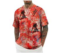 KOG T-Shirts für Herren Sommer Tshirts Kurzarm Oberteile Grafik Sportshirt 2026 Baumwolle Shirts Junge Bekleidung Vintage Top Jungen Bequemes Sweatshirt Rot XXL