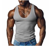 KOG Tank Top Herren Sport Tanktop Sommer Muskelshirt Ärmelloses Shirts Einfarbige Bekleidung Bequemes Baumwolle Laufshirt Jungen Top Basic Oberteil Teenager Muskelshirts Oberteile Grau 3XL