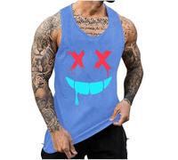 KOG Tank Top Herren Sport Tanktop Sommer Sportshirt Ärmelloses Tshirt Grafik Oberteile Atmungsaktive Baumwolle Laufshirt Jungen Kleidung Leicht Fashion Top Blau 4XL