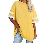 KOG Tshirt Damen T Shirt Kurzarm Oberteil Einfarbige Streetwear Mode Baumwolle Oberteile Wandershirt Basic Arbeitsshirt Teenager Oversized Sweatshirt Bekleidung Businesshemd Gelb M