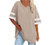 KOG Tshirt Damen T-Shirt Kurzarm T Shirt Einfarbig Bekleidung Loose Fit Baumwolle Oberteile Longshirt Lässig Oberteil Frau Leicht Freizeitshirt Sweatshirt Kurzarmhemd Beige XXL
