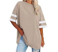 KOG Tshirt für Damen T-Shirt Kurzarm Shirt Einfarbig Blusenshirt Fashion Baumwolle Bekleidung Frauen Wandershirt Bequemes Freizeitshirt Teenager Leicht Streetwear Sweatshirt Hemd Beige M