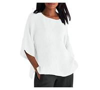 KOG Tshirts Elegant Leinenshirt Tee Vintage Kurzarm Tee T-Shirt Longbluse Elegante Grafik Drucken Tank Teenager Rundhals Retro Weiß S