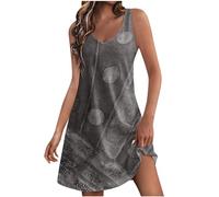 KOG Warehouse Deal Sommerkleider Damen Sommerkleid Mode Mode Motiv Frauen Vintage Tunika Kleid Bequeme Umstandsmode Kleid Freizeitkleider Baumwolle Abendkleid Hochzeit Gutscheine Grau XXL