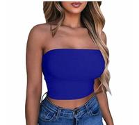 KOG Warehouse Deals Angebote Bandeau Top Damen Crop Tops Sexy Tube Top Frauen Sommer Schulterfreies Oberteil Off Shoulder Bauchfreie Trägerloses Top Slim Fit Oberteile Damen Tshirt Sale Blau M