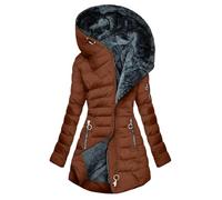 KOG Winterjacke Damen Baumwolle Daunenjacken Warmes Dufflecoat Wanderjacke Oberteil übergangsjacke Retro Strickjacke Hoodie Jacke Frau Zipper Trainingsjacke Steppjacke Braun M