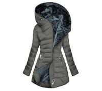 KOG Winterjacke Damen Baumwolle Parka Warmes Jacke Trainingsjacke Oberteile Frauen übergangsjacke Vintage Windbreaker Elegante Hoodie Jacke Steppjacke Sport Jacke Teddyfleece Jacke Grau M