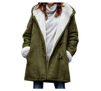 KOG Winterjacke für Damen Fleecejacke Wintermantel Warm Jacken Laufjacke Einfarbig Kleidung Vintage Elegante Kapuzenmantel Frau Dufflecoat Baumwolle Armeegrün XL