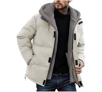 KOG Winterjacke Herren Steppjacke Baumwolle Daunenjacke Dicke Daunenmantel Wintermantel Bekleidung Junge Warm Trenchcoat Steppmantel Zipper Jacke Teddyjacke Hoodie Jacke Vliesjacke Beige XL