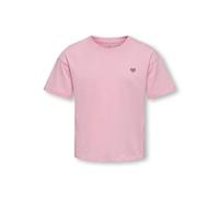 Kurzarmshirt KIDS ONLY "KOGMAIKEN LIFE CROPHEART SS TOP JRS NOOS", Mädchen, Gr. 158/164, rosa (romance rose print:heartemb, rose braun), Jersey, Obermaterial: 100% Baumwolle, regular fit hüftlang, Run