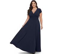 KOH KOH Damen-Cocktailkleid, sexy, kurzärmlig, V-Ausschnitt, fließend, Marineblau, 4X-Groß