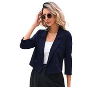KOJOOIN Blazer Damen Leicht Cropped Business Blazerjacke Casual Offene Blazer 3/4 Ärmel kurz Arbeit Büro Jacke Marineblau XL
