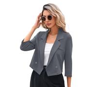 KOJOOIN Blazer Damen Leicht Cropped Business Blazerjacke Casual Offene Blazer 3/4 Ärmel kurz Arbeit Büro Jacke Grau XXL