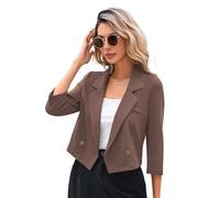 KOJOOIN Blazer Damen Leicht Cropped Business Blazerjacke Casual Offene Blazer 3/4 Ärmel kurz Arbeit Büro Jacke Khaki M