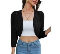 KOJOOIN Damen Bolero 3/4 Ärmel Festliche Bolerojacke Elegant Strickjacke Kurz Cardigan Open Front Schulterjacke Sommer Shrug Oberteile Schwarz S