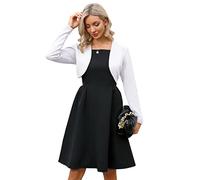 KOJOOIN Damen Bolero Festlich Pailletten Bolero Glitzer Strickjacke Elegant Kurz Cardigan Bolerojacke Langarm Open Front Shrug Cardigan Casual Top Weiß-1 XL