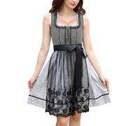KOJOOIN Damen Dirndl 2tlg. Midi Trachtenkleid Kurz Dirndlkleid mit Dirndlschürze für Oktoberfest Schwarz Grau(high-end) 40