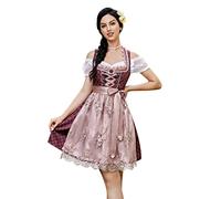 KOJOOIN Damen Dirndlkleid Bayern Oktoberfest Set Dirndl Bluse und Schürze - 3-teiliges Dirndlkleid Bluse Kurzarm Bayerische Kleidung, Tiefer Burgund, 34