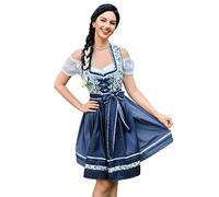 KOJOOIN Damen Trachtenkleid Kurz Dirndl 3tlg. Midi für Oktoberfest DREI Teilig: Dirndlkleid,Bluse,Schürze Blumen(Dunkelblau) 40