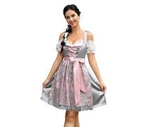 KOJOOIN Damen Trachtenkleid Midi Kurz Dirndl 3tlg. für Oktoberfest DREI Teilig: Dirndlkleid,Bluse,Schürze Grau 38