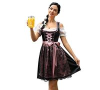 KOJOOIN Damen Trachtenkleid Midi Kurz Dirndl 3tlg. für Oktoberfest DREI Teilig: Dirndlkleid,Bluse,Schürze Schwarz 38